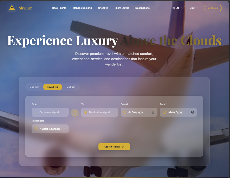 Skylux flight booking web application